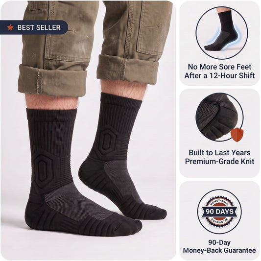 Kessler Tradesman cushioned work socks worn with rolled-up work pants