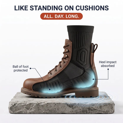 Kessler work sock cushioning absorbs heel impact inside a work boot